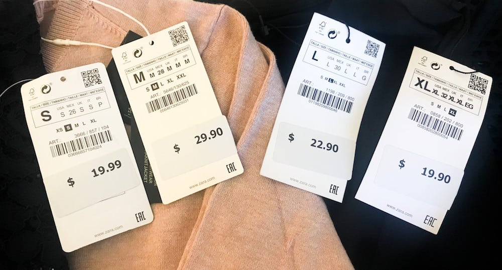 Shirt sizes on tags